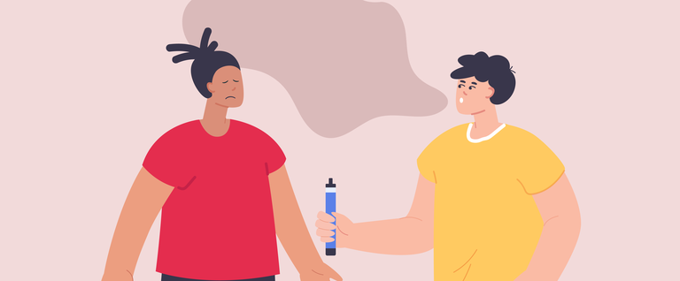 Imagem demonstrativa dos riscos do fumo passivo de cigarros eletrônicos