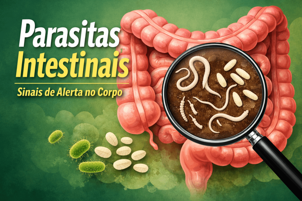 Parasitas intestinais no intestino humano ilustrando vermes que podem causar infecção intestinal