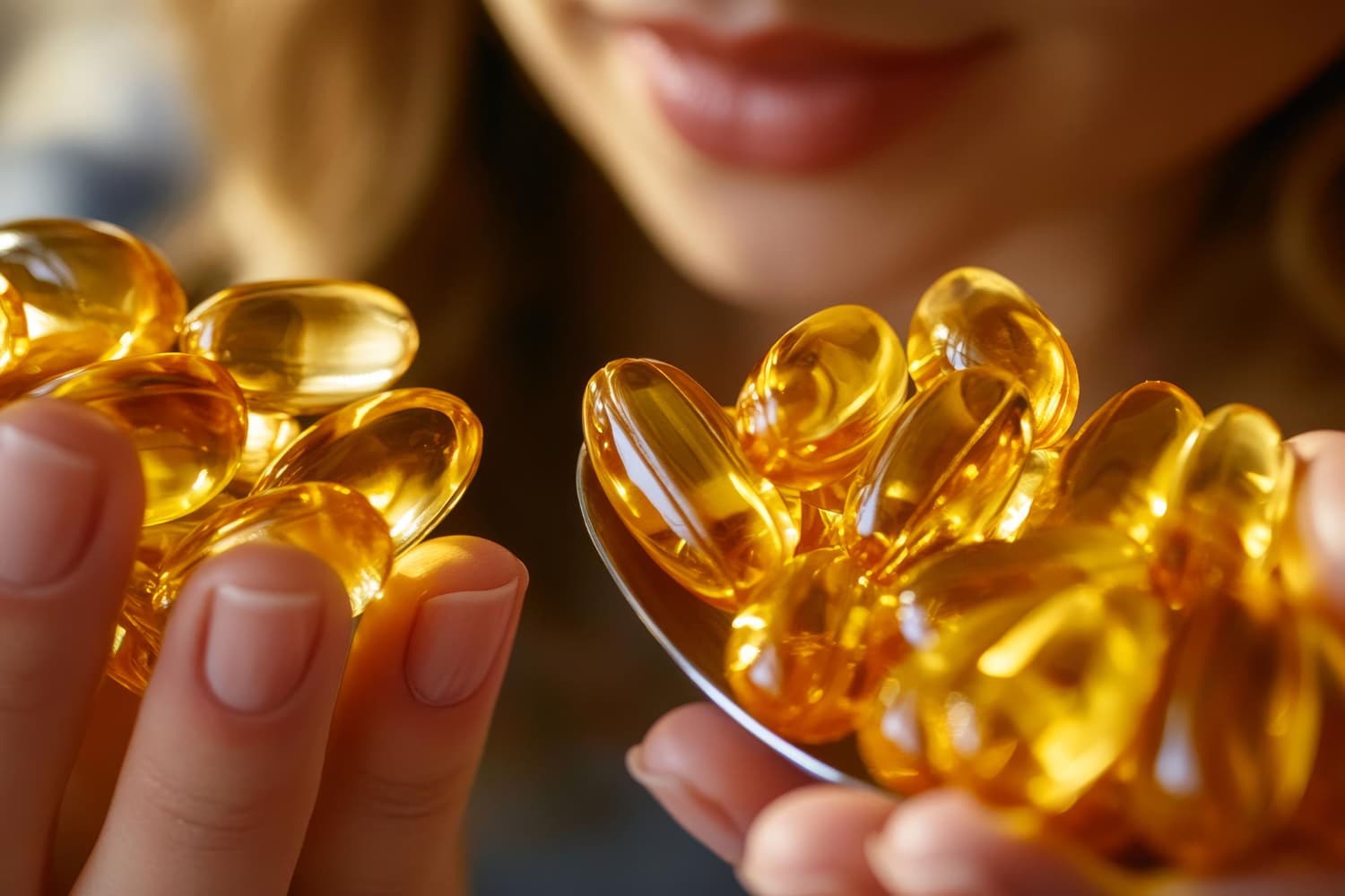 Mulher saudável consumindo alimentos ricos em ômega 3, como peixe e sementes