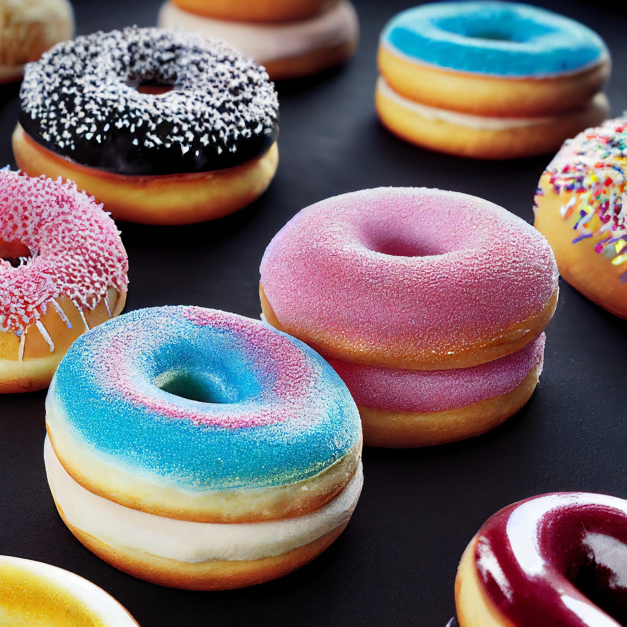 Alimentos processados em uma mesa com foco em produtos industrializados como fast food e snacks